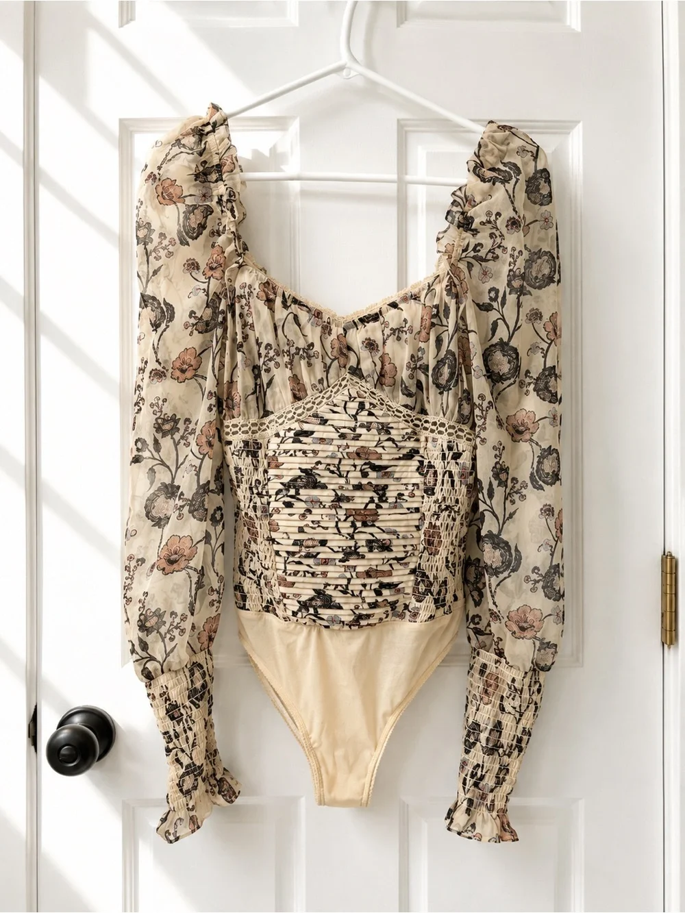 Free People Brunch Date Floral Smocked Bodysuit S
